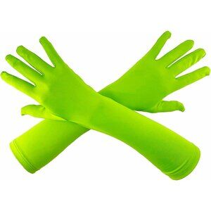Women's Green Elbow Length Satin Long Gloves Design Stretchy Cosplay Costume